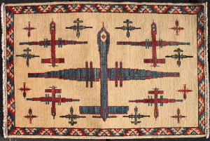 Red, white, and blue Drone Rug with Turkmen Border