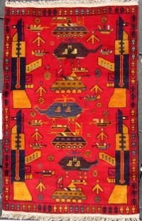 Blue Abrash Helicopter Red Rug