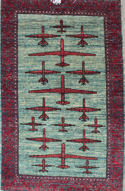 Blue Green Sky Three Drone War Rug (2015)