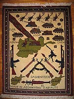 Soviet War Story Afghan War Rug with Crossed Arms and Blue in Border