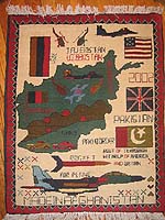 F-16 Afghan Map War Rug with Scattered Flags and Three Hearts in Corner